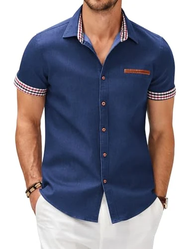 Denim Shirts for Men Casual Shirts Short Sleeve Office Shirts Plain Shirts Non Iron Formal Shirt Bus