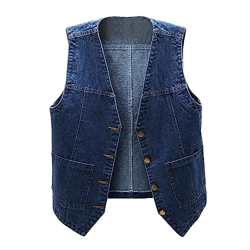 Denim Waistcoat Women Cowboy Waistcoat Solid Color Sleeveless Plus Size Lightweight Jean Jacket Spri