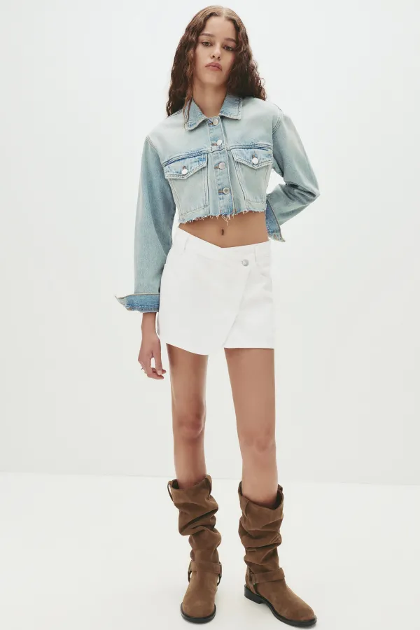 Denim Wrap Mini Skirt - White