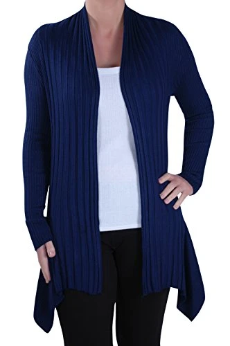 Denver Ladies Open Front Knitted Draped Waterfall Gillet Womens Crochet Cardigan One Size Navy