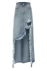 Destroyed Denim Maxi Skirt skirt Blue Size