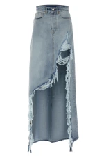 Destroyed Denim Maxi Skirt Skirt Size