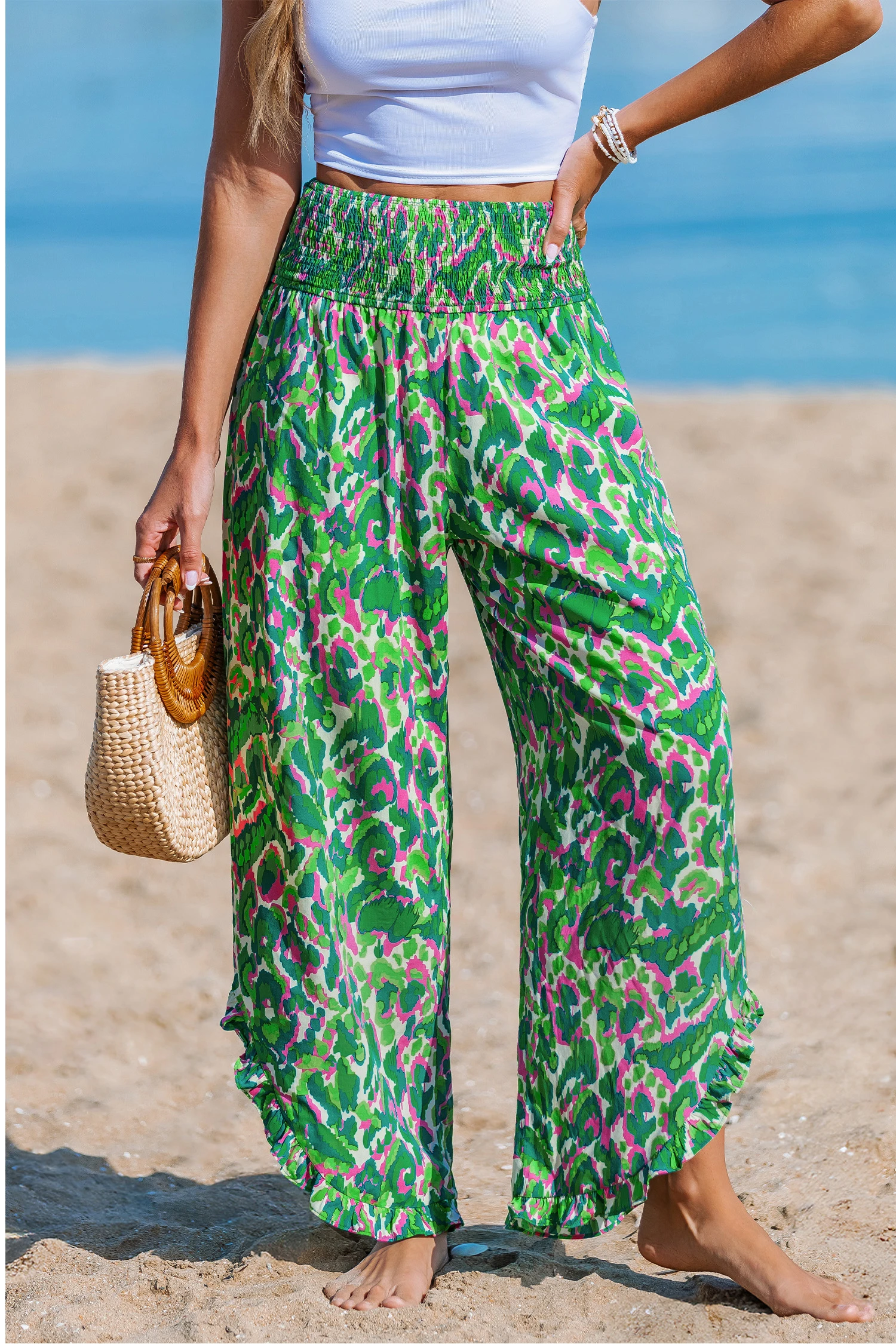 Dewy Moss Abstract Cover-Up Pants - Green