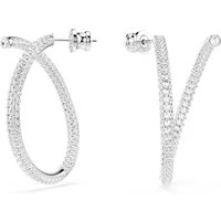 Dextera Rhodium Plated White Crystal Spiral Hoop Earrings