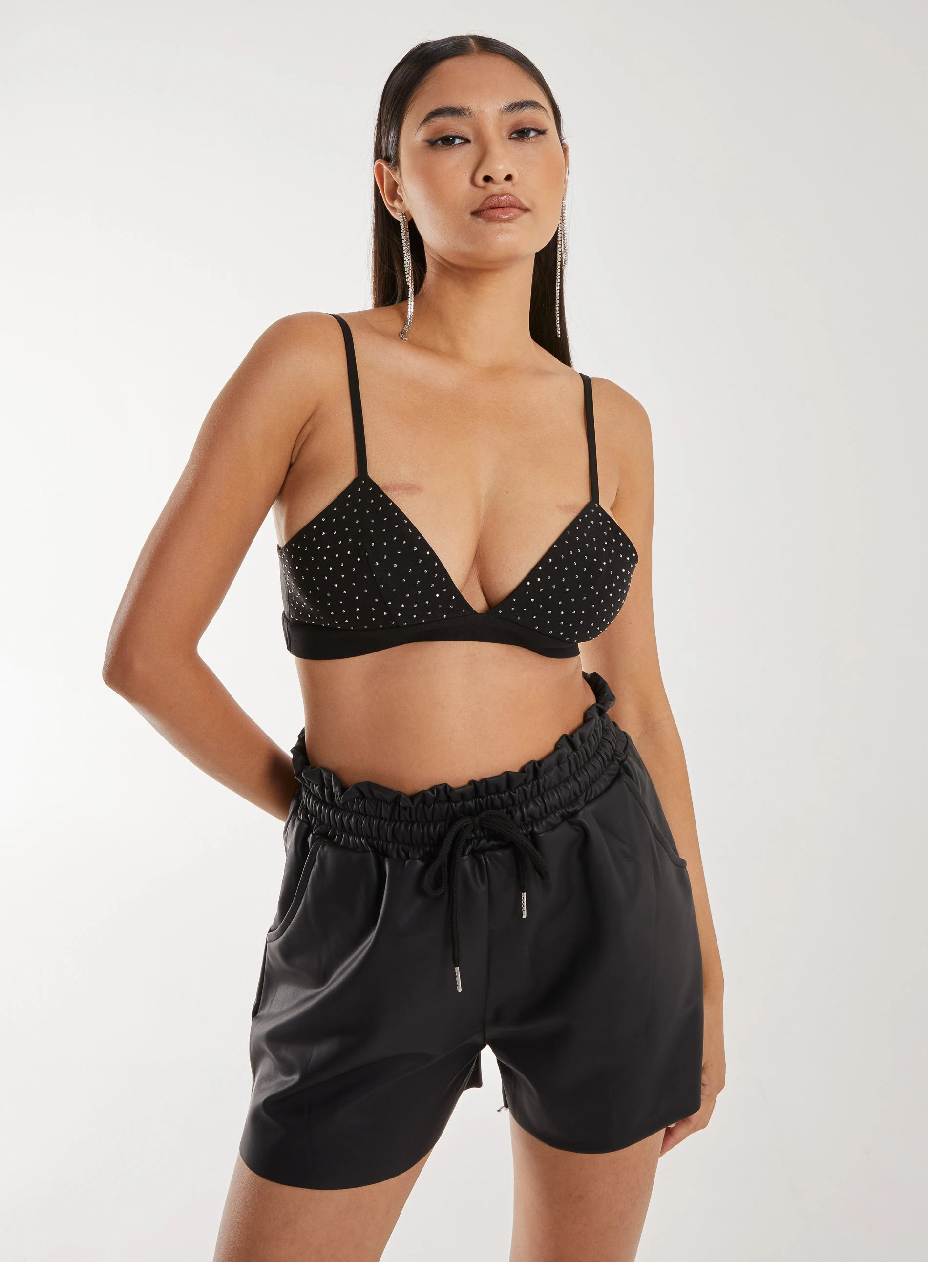 Diamante Bralette Top  - 12  - BLACK