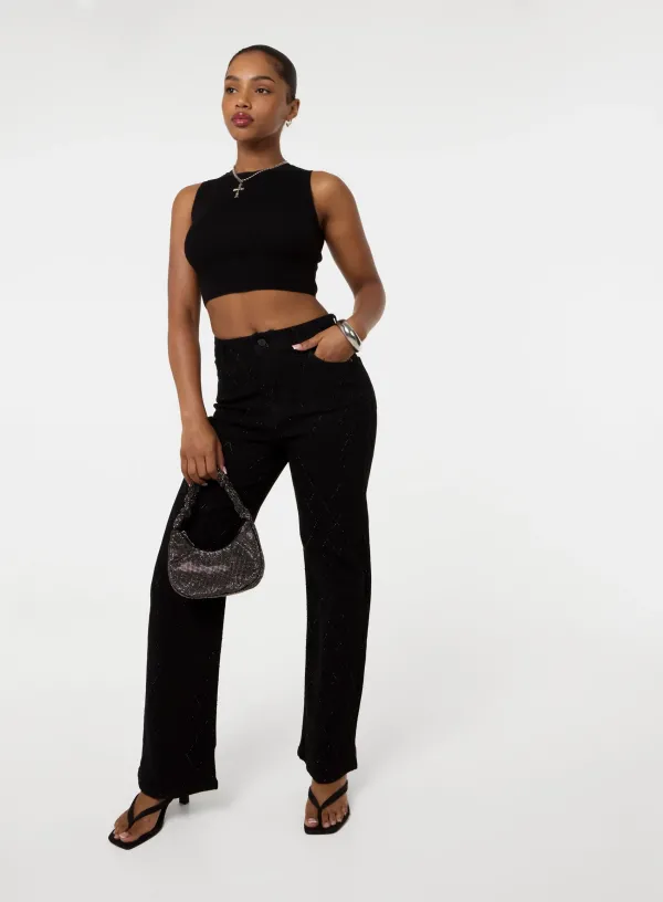 Diamante Embellished Jeans - 14 - BLACK