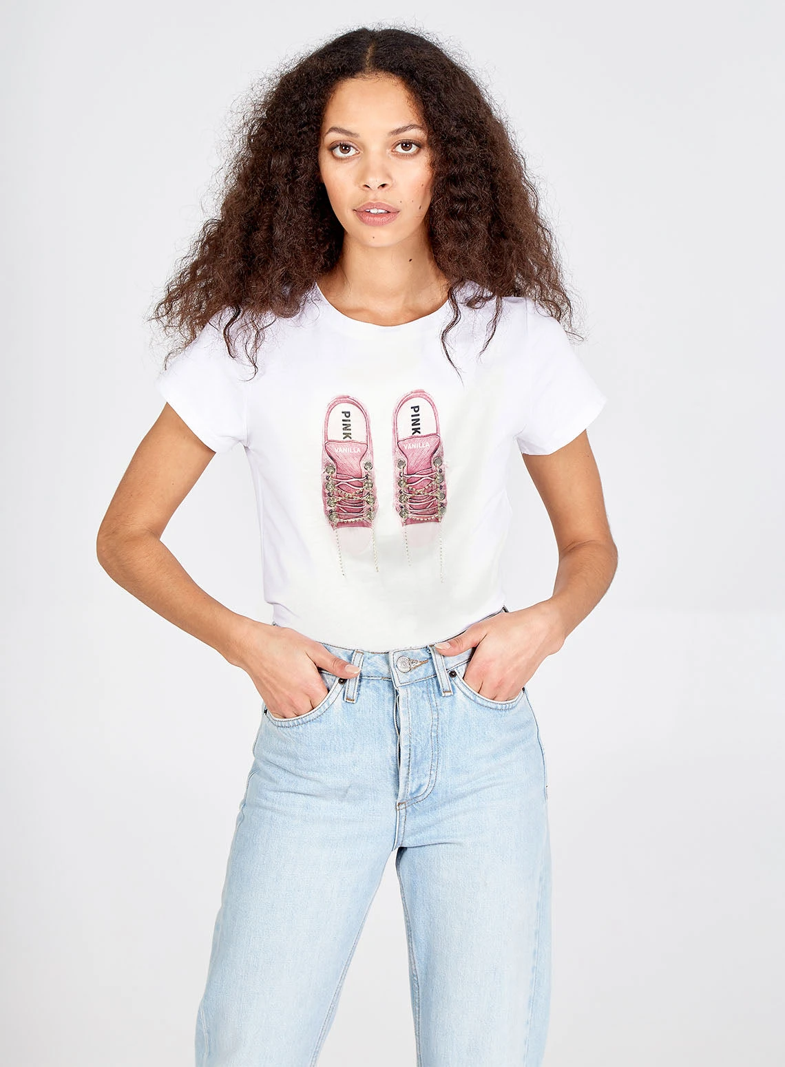 Diamante Lace Shoes T-Shirt  - L  - White