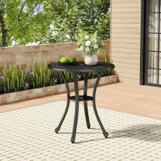 Diamond Grid Hollowed Out Cast Aluminum Round Patio Dining Table - Black
