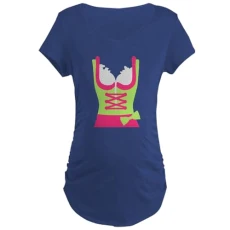 Dirndl Oktoberfest Dress Maternity Dark T Shirt Cotton Maternity T-shirt, Side Ruched Scoop Neck Navy