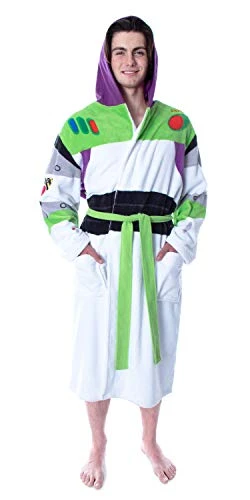 Disney Men's Toy Story Buzz Lightyear Costume Ultra-Soft Fleece Plush Hooded Robe Bathrobe (Small/Medium)