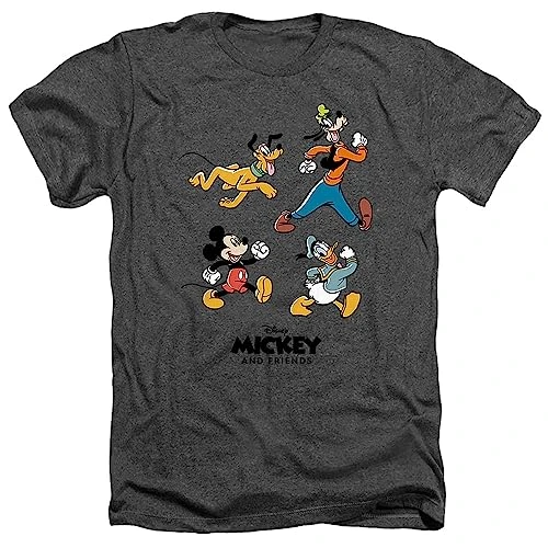 Disney Mickey Mouse and Friends Running Unisex T Shirt, Charcoal Heather, Large