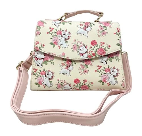 Disney The Aristocats Marie AOP Floral Print Crossbody Satchel Handbag Purse, White, M