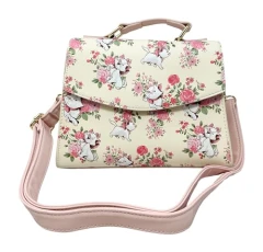 Disney The Aristocats Marie AOP Floral Print Crossbody Satchel Handbag Purse, White, M