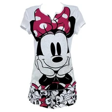Disney Womens Minnie Mouse Sleep Set Loungewear V-Neck Shirt and Shorts White/Pink, Pink,white, S