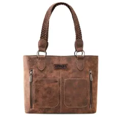 Distressed Tote Bag for Women Western Purse Multi Pockets Handbags and Shoulder Bag, Braided-coffee Bean, One Size