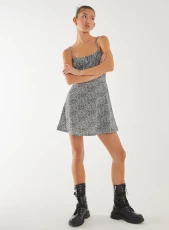 Ditsy Corset Detail Skater Dress BLACK PATTERN