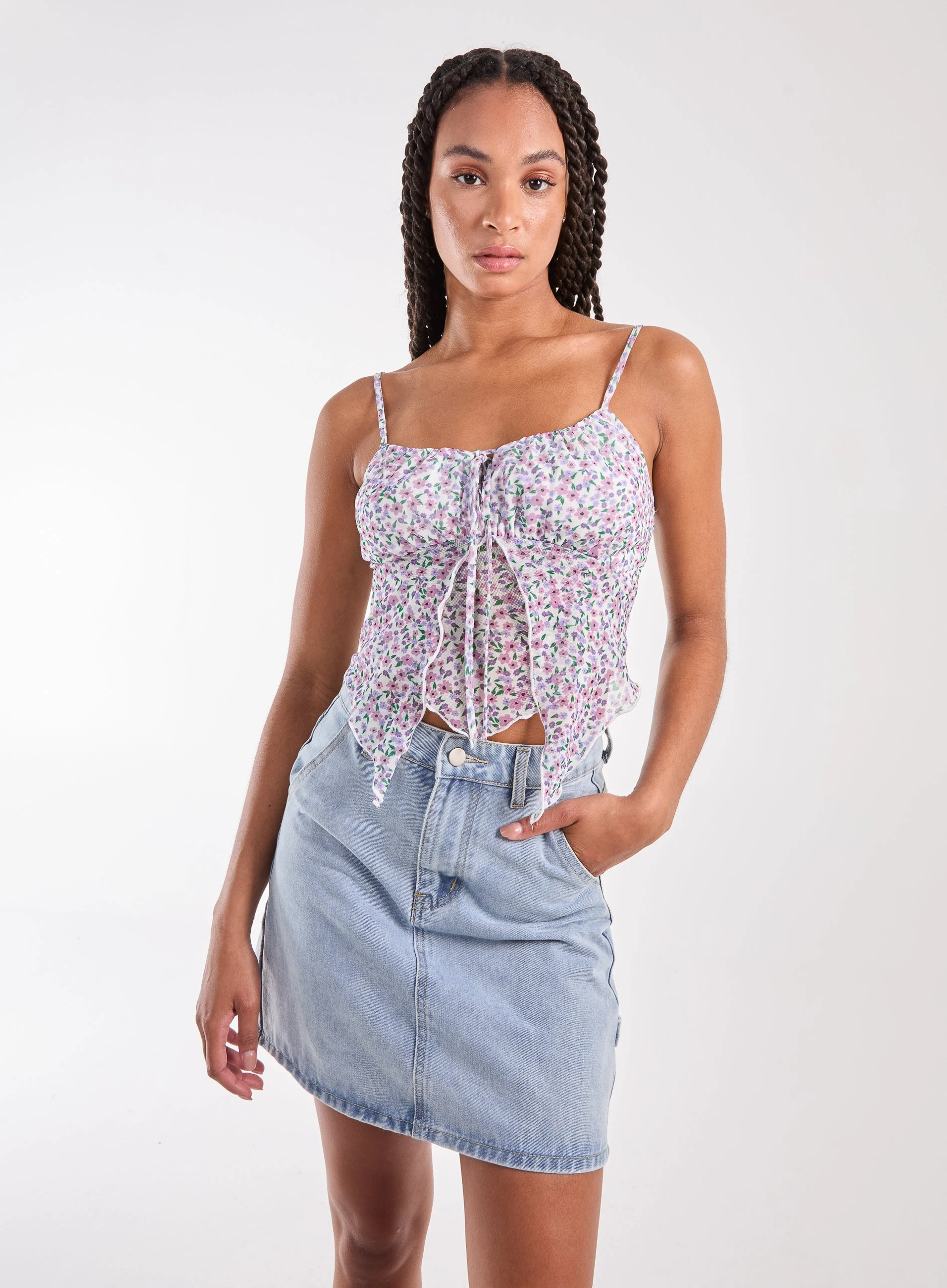 Ditsy Print Butterfly Cami Top PINK PATTERN