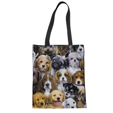 Dog Linen Tote Bag Women Casual Grocery Bag Shoulder Handbag Girls Satchel
