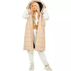 Dolce Fashion® Women's Gilet Jackets - Ladies Lightweight Long Body Warmer, Water Resistant Sleeveless Padded Jacket - Suitable for Light Rain, Winter Long Coat With Pocket (Stone, Large)