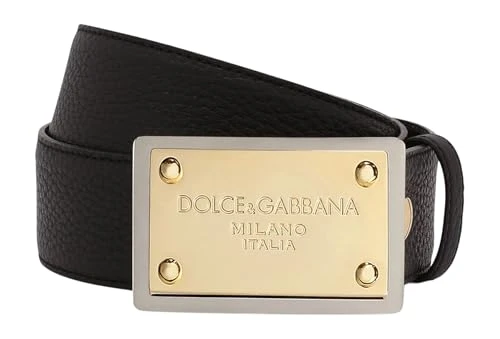 DOLCE & GABANNA Lux leather belt with branded buckle, Black, 100IT-40US