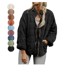 Dolman Quilted Knit Jacket Lightweight Quilted Jackets for Women Zip Stand Collar Loose Winter Outwears with Pock (Black,2X-Large)