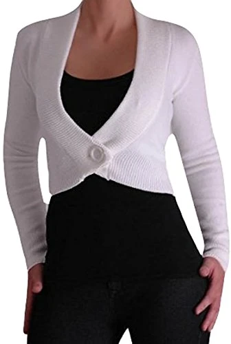 Domenica Cardigan Scoop Neck Short Fitted Knitted Stretch Cardi One Size (White)