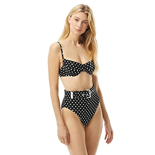 Dot High-Waist Bikini Bottoms, Black, Large