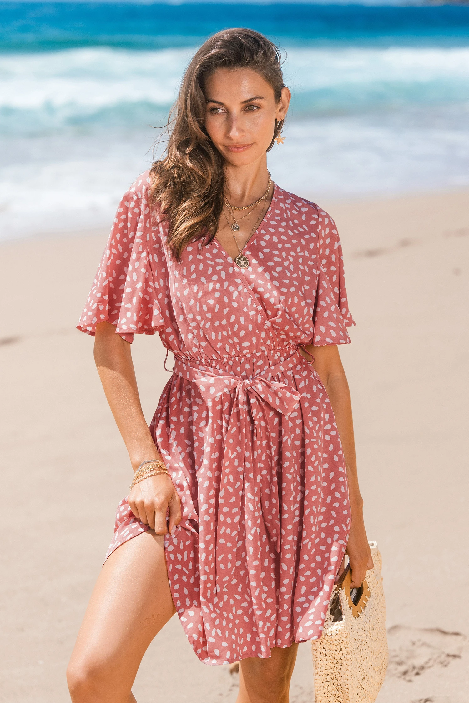 Dotted Delight Abstract Mini Dress - Pink