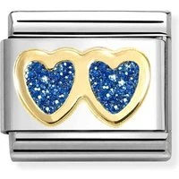 Double Blue Glitter Heart Charm