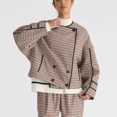 Double breasted check jacket with matching scarf