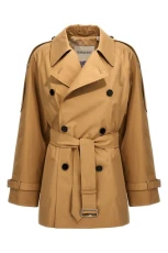 Double-breasted short trench coat Beige Size UK