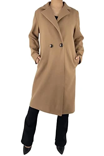 Double Breasted Women's Winter Long Coat with Buttons and Pockets (code 6586), Camel, 3XL