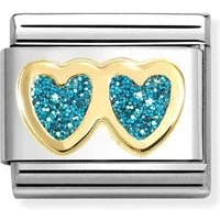 Double Heart Light Blue Charm