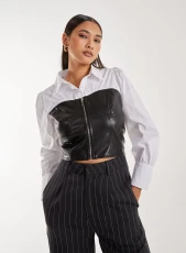 Double Layer Corset Shirt  - S  - WHITE