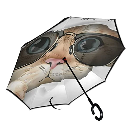 Double Layer Inverted Cat Sunglasses Umbrella Cars Reverse Windproof Rain Umbrella for Car Outdoor With C Shaped Handle Windproof UV Protection