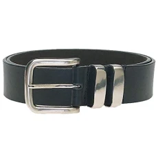 DOUBLE METAL LOOP FASHION BELT IN STITCHED BONDED LEATHER (KS126S) 3.5CM WIDE IN WAIST SIZE 42 TO 64, 5XL - 58-60inch, Black