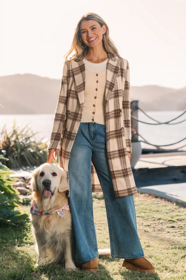 Double Shot Plaid Coat - Beige