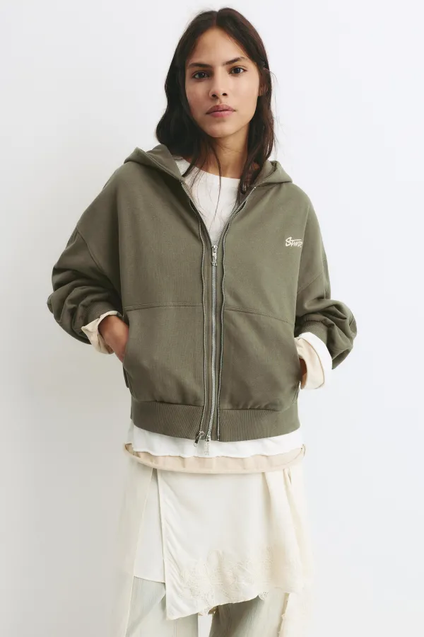 Double Zip Hoodie - Green/Grey
