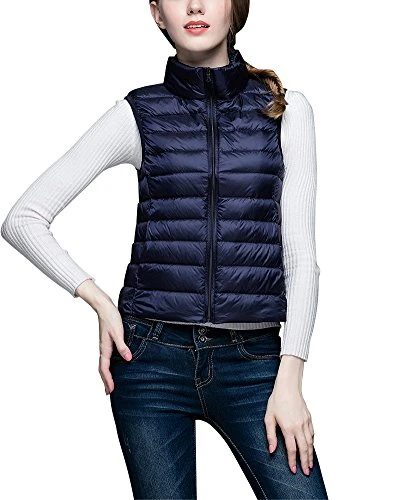 Down Gilet Women's Puffer Jacket Coat Vest Packable Ultra Light Weight Navy XL