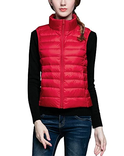 Down Gilet Women's Puffer Jacket Coat Vest Packable Ultra Light Weight Red S