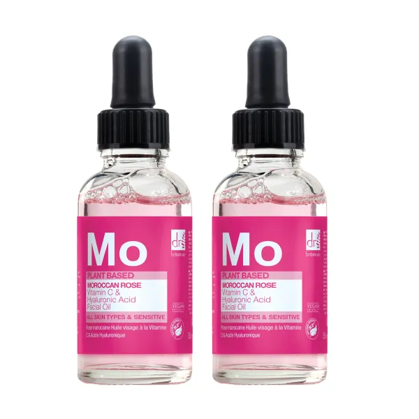 Dr Botanicals Moroccan Rose Facial Oil with Hyaluronic Acid & Vitamin C 30ml x Duo Pack - White