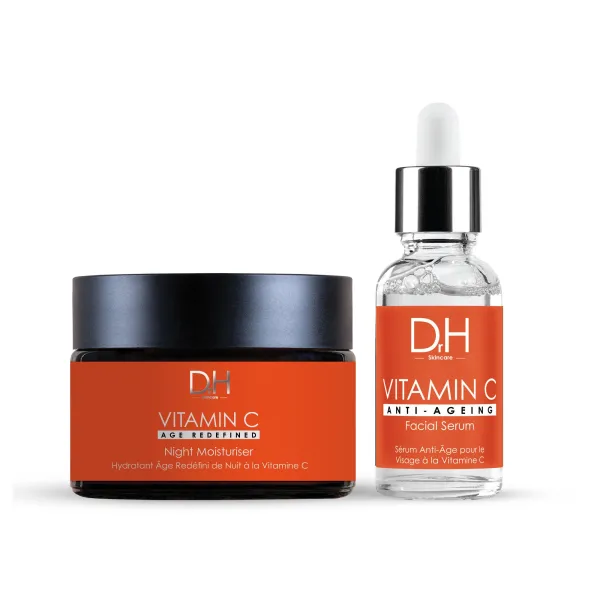 Dr H Anti-Ageing Vitamin C Facial Serum 30ml + Vitamin C Anti-Ageing Night Moisturiser 60ml - Transparent
