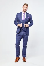 Drake - Navy Check Three Piece Suit