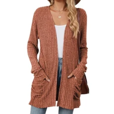 Draped Waterfall Cardigans for Women, Ribbed Knit Long Sleeve Cardigan Sweater for Autumn Winter Outerwear (L, Orange) Draped Waterfall Cardigans for Women, Ribbed Knit Long Sleeve Cardigan Sweater for Autumn Winter Outerwear (L, Orange)