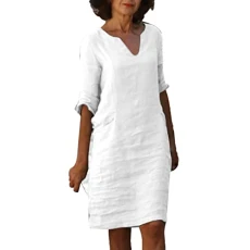 Dress Elegant Short Sleeve Holiday Semi Casual Women's V-Neck Mini Dress Plain Women's Dress S, White, XL