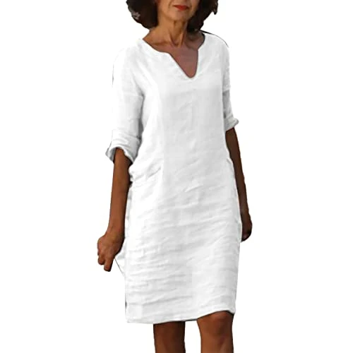 Dress Elegant Short Sleeve Holiday Semi Casual Women's V-Neck Mini Dress Plain Women's Dress S, White, XL