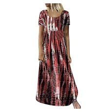 Dress Flower Swing Print Dress Women Short Maxi Sleeve Thread Colour Casual Summer Women Dre