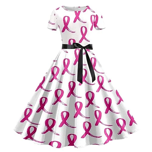 Dress for women, breast cancer dress, pink ribbon, breast cancer awareness print, sleeveless 50s dress, stronger than short sleeve dress, wrap dress, women's winter A-line dress, long, pink, XXL