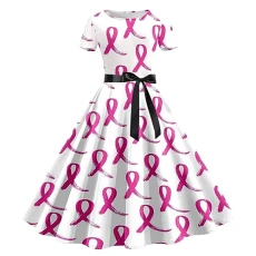 Dress for women, breast cancer dress, pink ribbon, breast cancer awareness print, sleeveless 50s dress, stronger than short sleeve dress, wrap dress, women's winter A-line dress, long, pink, XXL