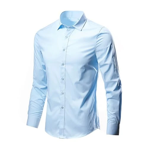 Dress Shirts for Men Tuxedo, Lapel Button-Down Business Shirt Non Iron Long Sleeve Plain Stretch For